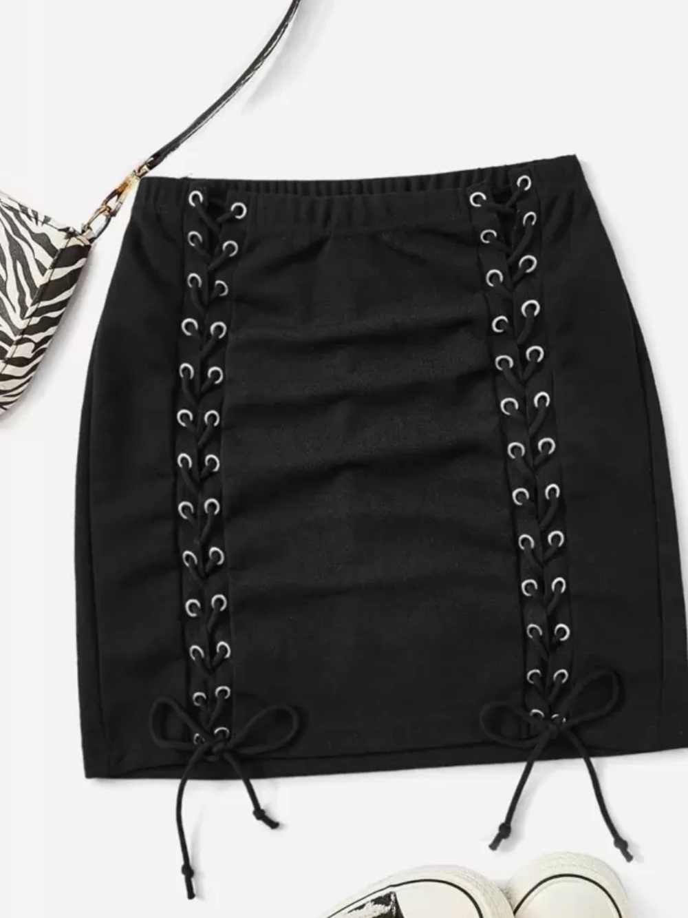 LOT Women L XL 0X Curve Black Mini Bodycon SKIRTS Buttons Zip Lace Up